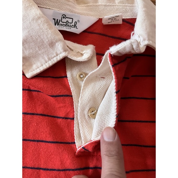 Vintage 80s 90s Woolrich Rugby Polo Striped Red Shirt Size XL Fits Like A Large - Picture 4 of 8